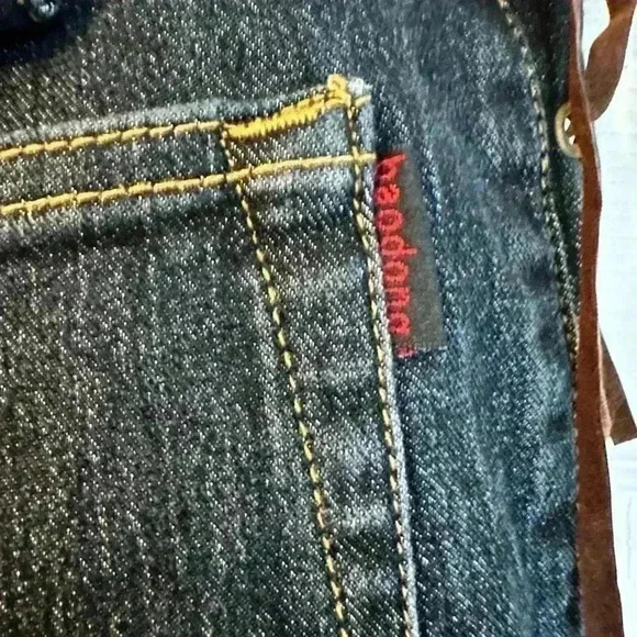 Vintage Lace Up Sides Denim Jeans Y2K 90S Baodong Bodo Boho Button Flap Size L - Picture 13 of 14